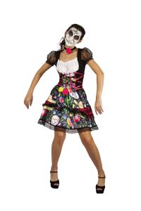 Adult Female Costumes to Hire - Day of Dead flower short dress - MEDIUM - LADIES